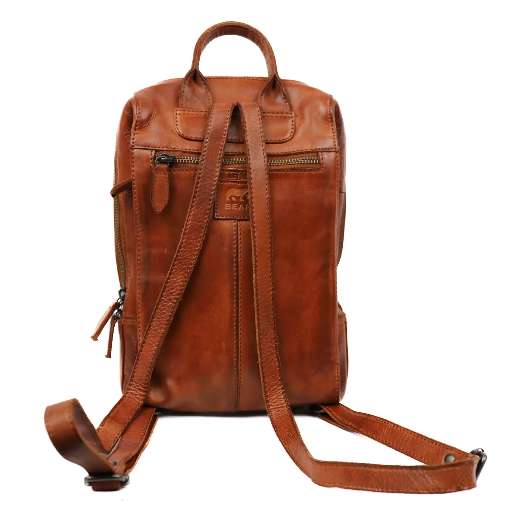 Bear Design Bear Design Sil rugtas dames leer met veel ritsvakken - cognac