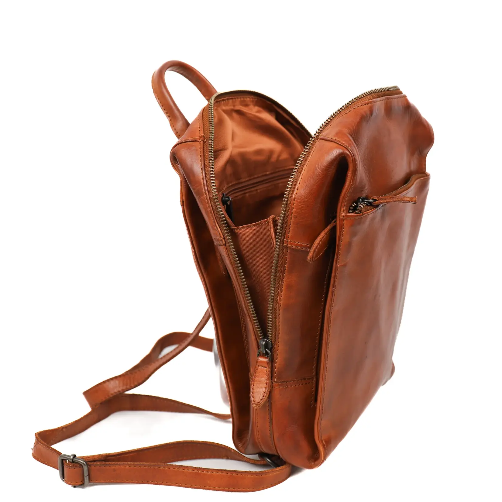 Bear Design Bear Design Sil rugtas dames leer met veel ritsvakken - cognac