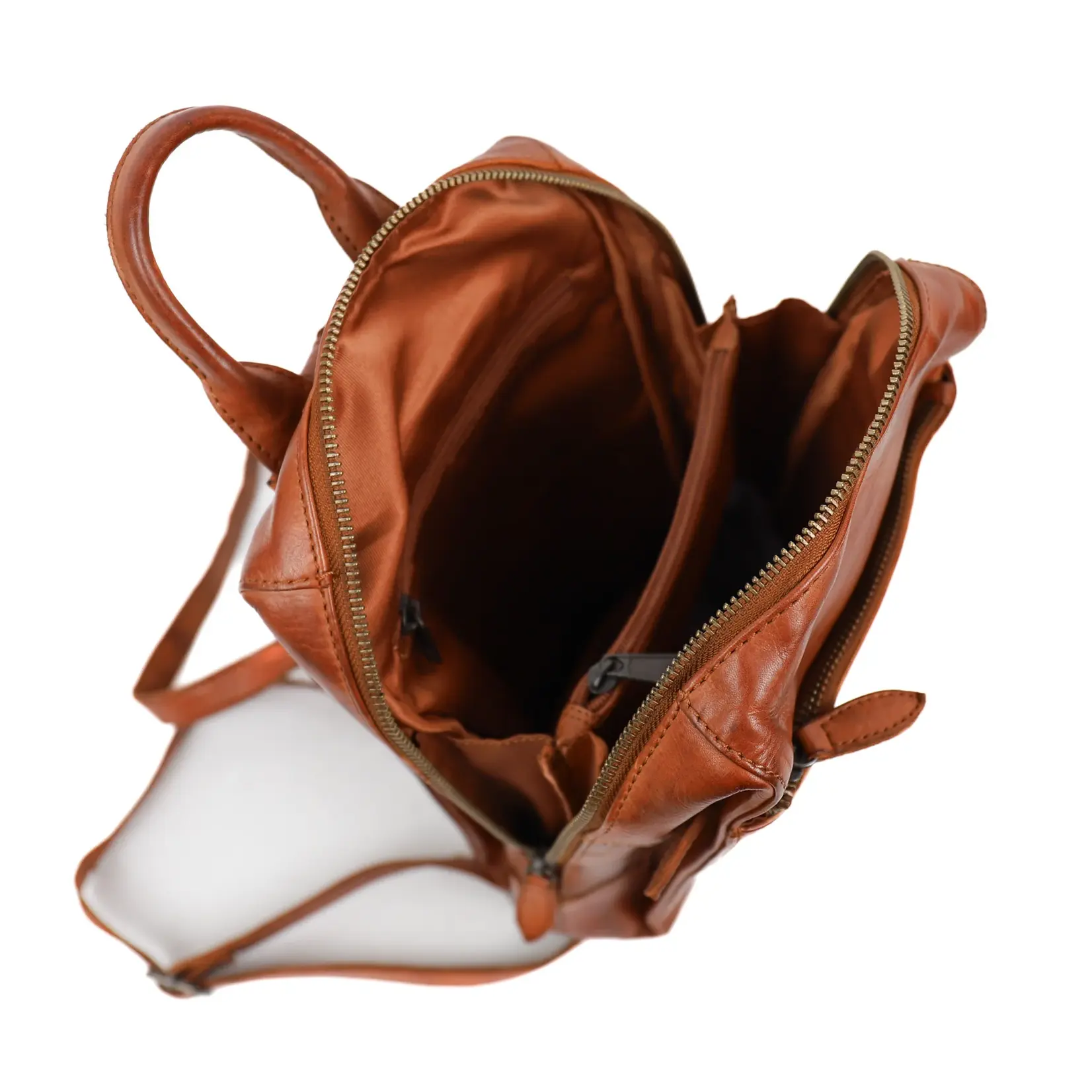 Bear Design Bear Design Sil rugtas dames leer met veel ritsvakken - cognac