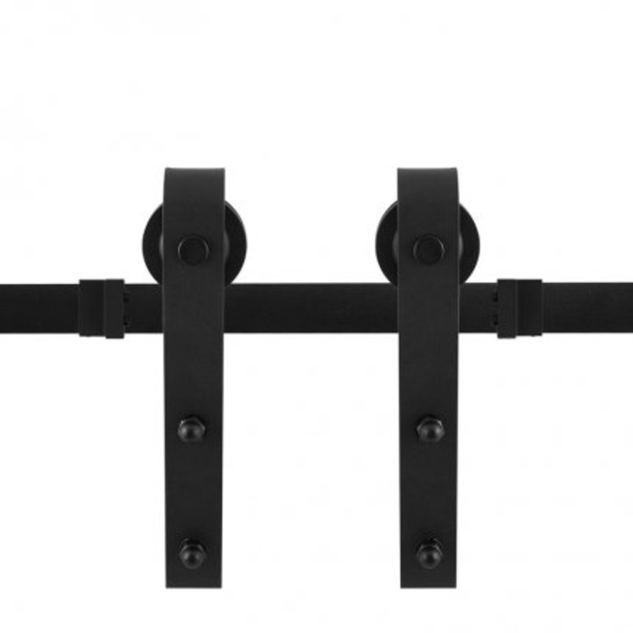 Rustiek loftdeur schuifdeurbeslag zwart recht model - lengte rail 200 cm