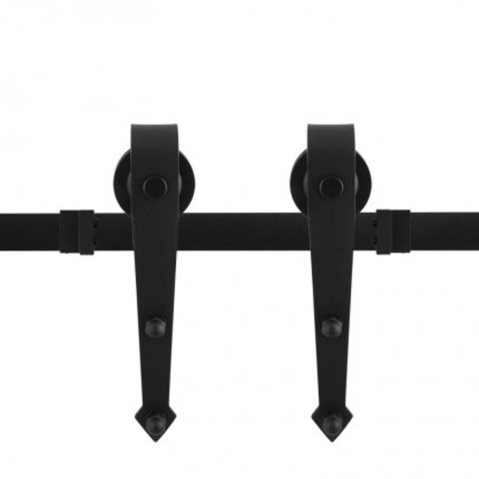 Rustiek loftdeur schuifdeurbeslag zwart puntig model - lengte rail 200 cm