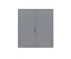 Dubbele Hardhouten deuren dicht - grijs gegrond