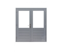 Dubbele Hardhouten glasdeur - grijs gegrond