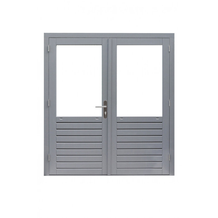 Dubbele Hardhouten glasdeur - grijs gegrond