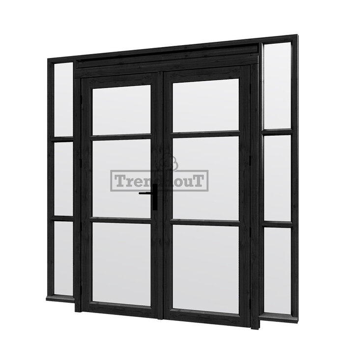 Steellook glaswand module met deuren H B223 x H220 cm - verdeling naar keuze