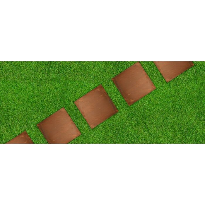 Cortenstaal stapsteen - vierkant - 400x400x2mm - 4x gelaste moer M10 + 4x  draadstang M10x100mm