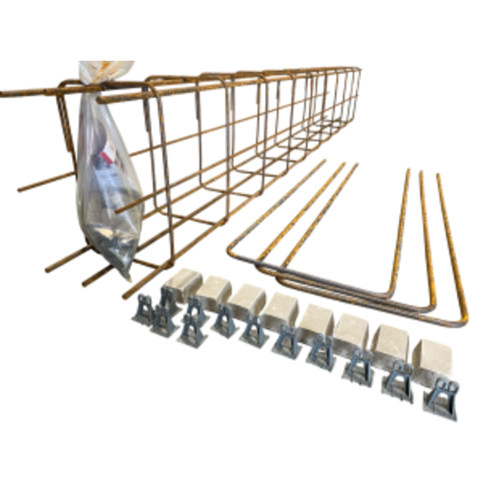 Wapeningskorf Ø12 3O 28 x 43 x 300 cm  inclusief verlengde haarspelden