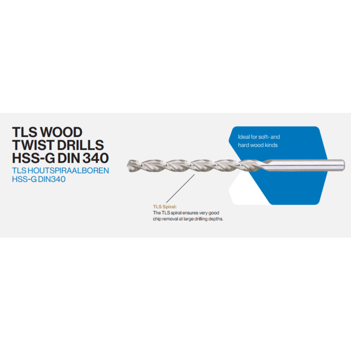 Houtspiraalboor DIN340 HSS-G TLS