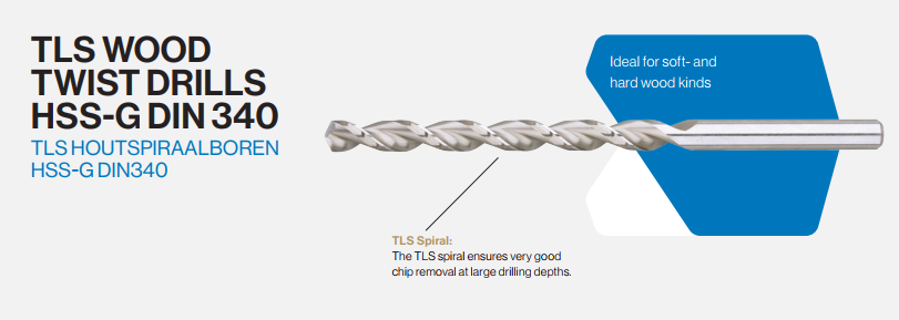 Houtspiraalboor DIN340 HSS-G TLS