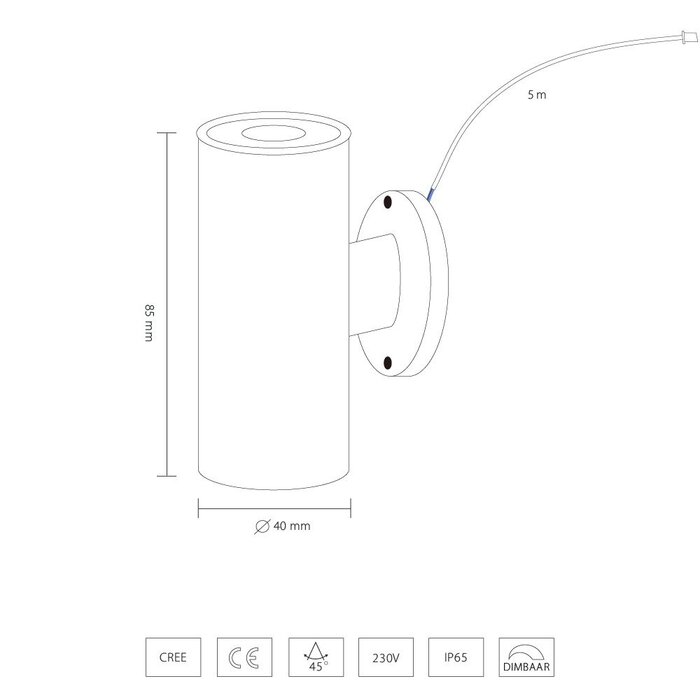 Amadora | wandlamp | rond | up & down | warmwit | Zwart | OutdoorCore+