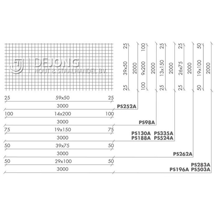 Bouwstaalmat PS188a Ø6-150 2 x 3 meter