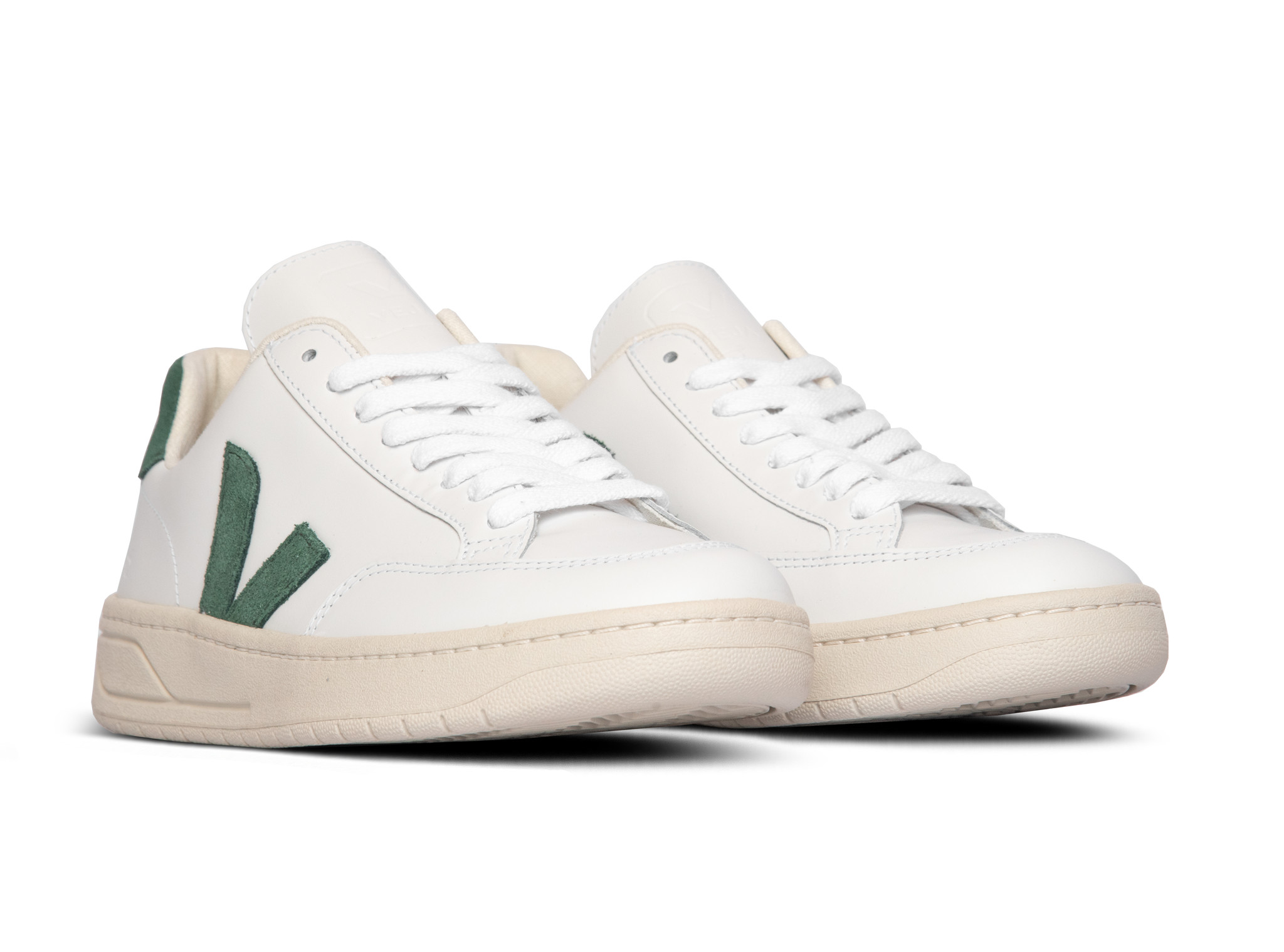 Veja Women's V-12 Leather Extra White/Cyprus - XD022336A | Sneaker District