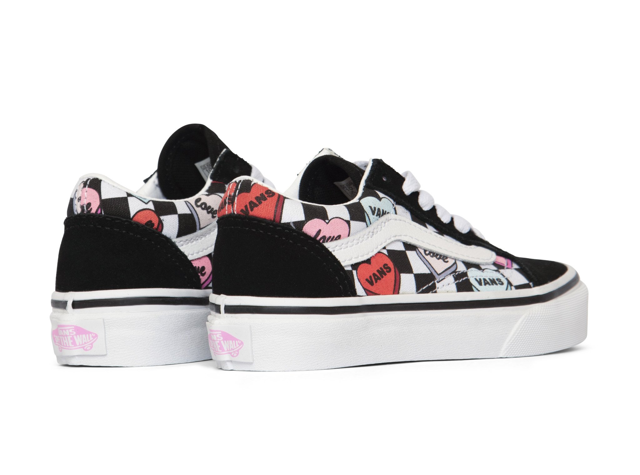 pink and black vans with hearts