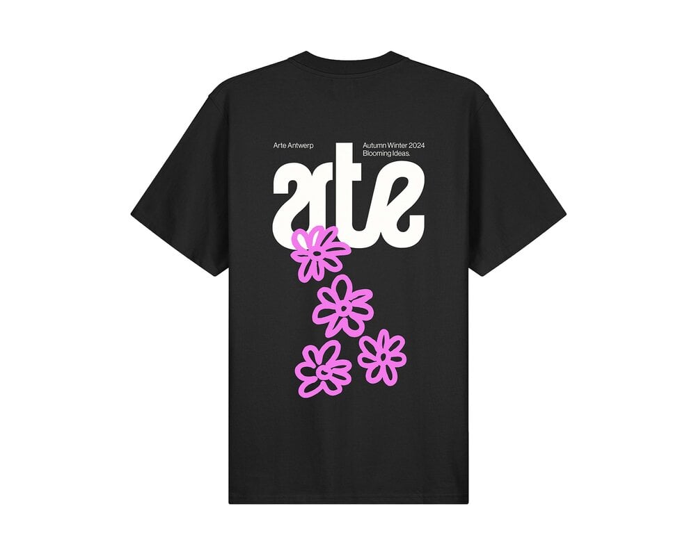 Arte Antwerp Flowers Back T shirt Black AW24 115T