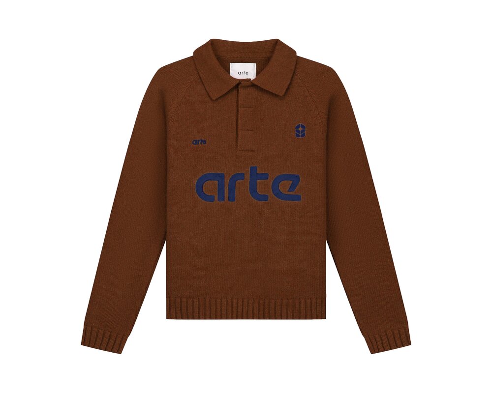 Arte Antwerp Football Knit Hoodie Brown AW24 154K