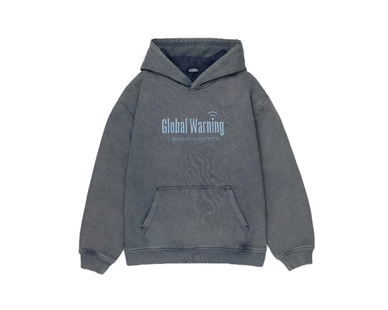 Global Warning Desocialized Double Layered Communication Experts Washed Blue Hoodie DBWDLCH