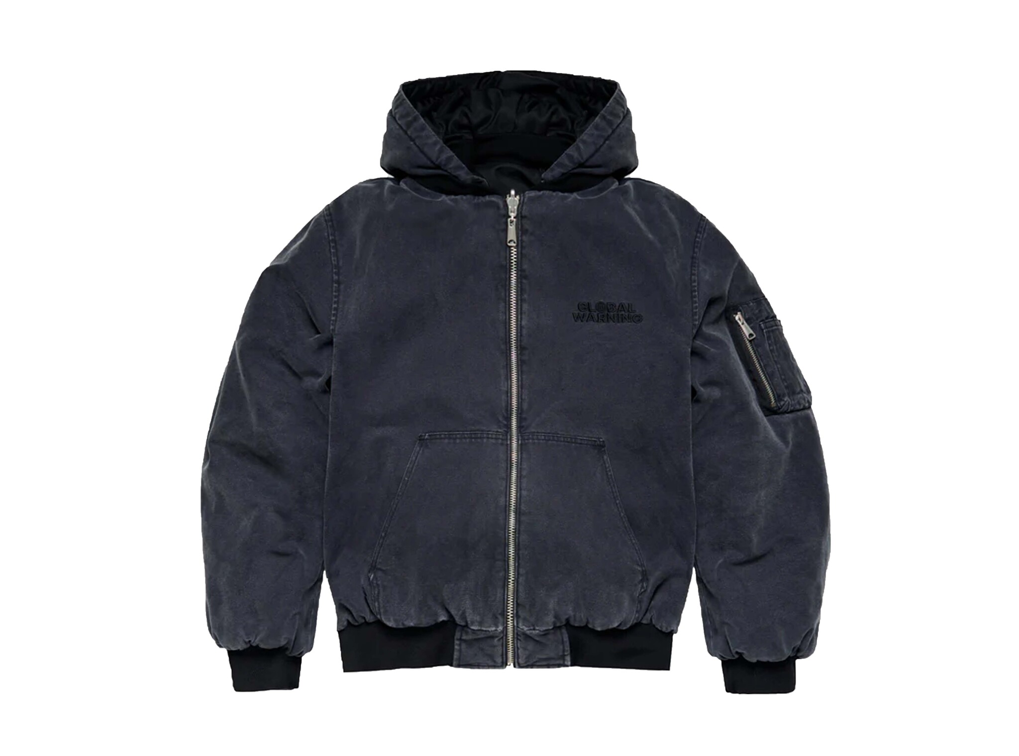 Double Layered Denim Bomber Jacket Washed Black DDLDBJ Global Warning Double Layered Denim Bomber Jacket Washed Black DDLDBJ
