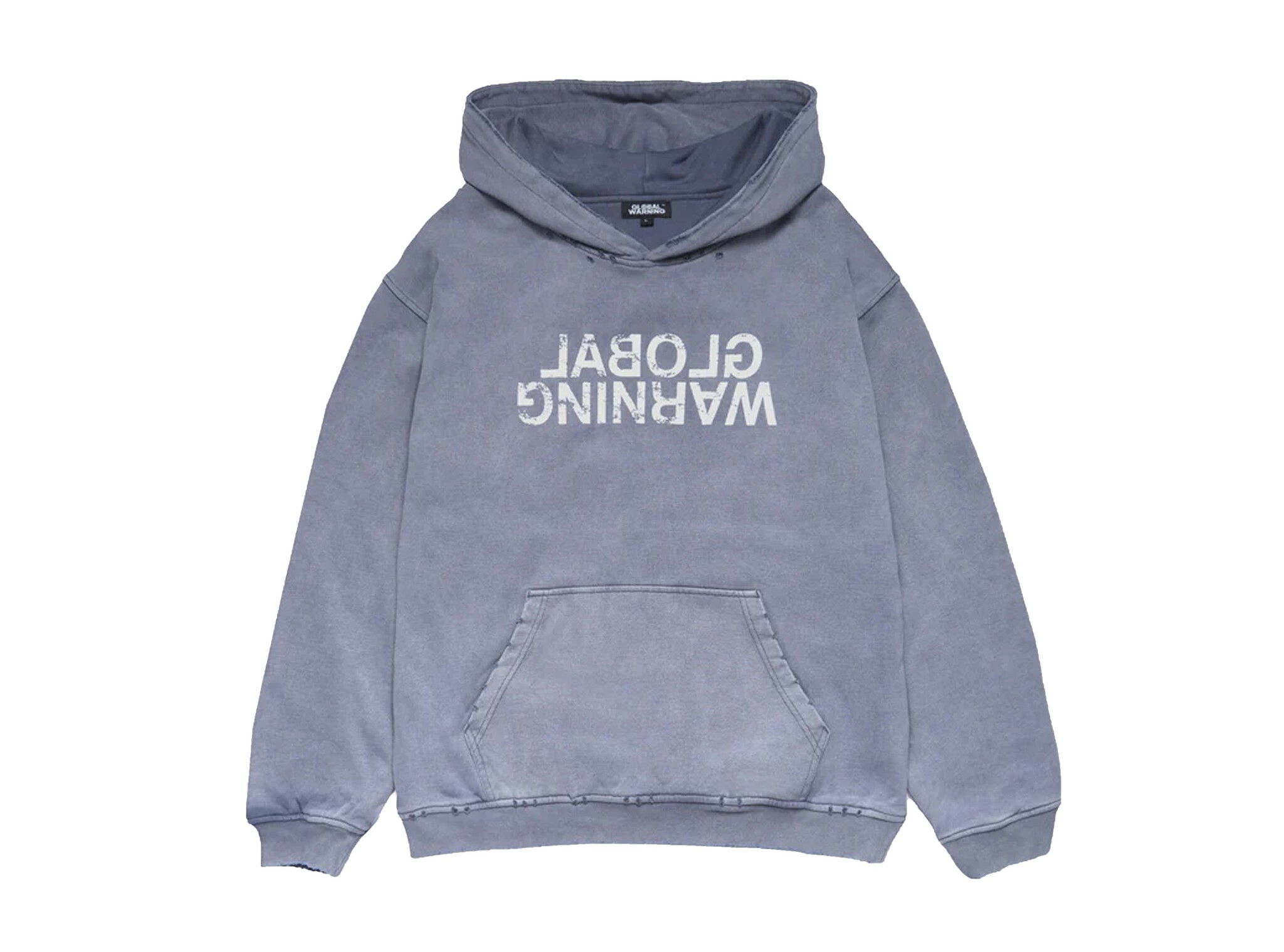 Mirrored Logo Distressed Hoodie Washed California Lilac DDMLDH Global Warning Mirrored Logo Distressed Hoodie Washed California Lilac DDMLDH