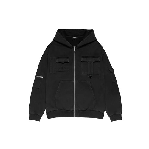 Cargo Pocket Zip Up Hoodie Black DDCPZUH