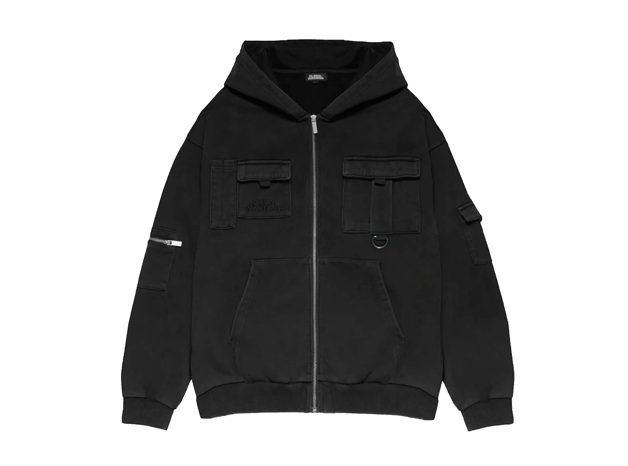 Cargo Pocket Zip Up Hoodie Black DDCPZUH Global Warning Cargo Pocket Zip Up Hoodie Black DDCPZUH