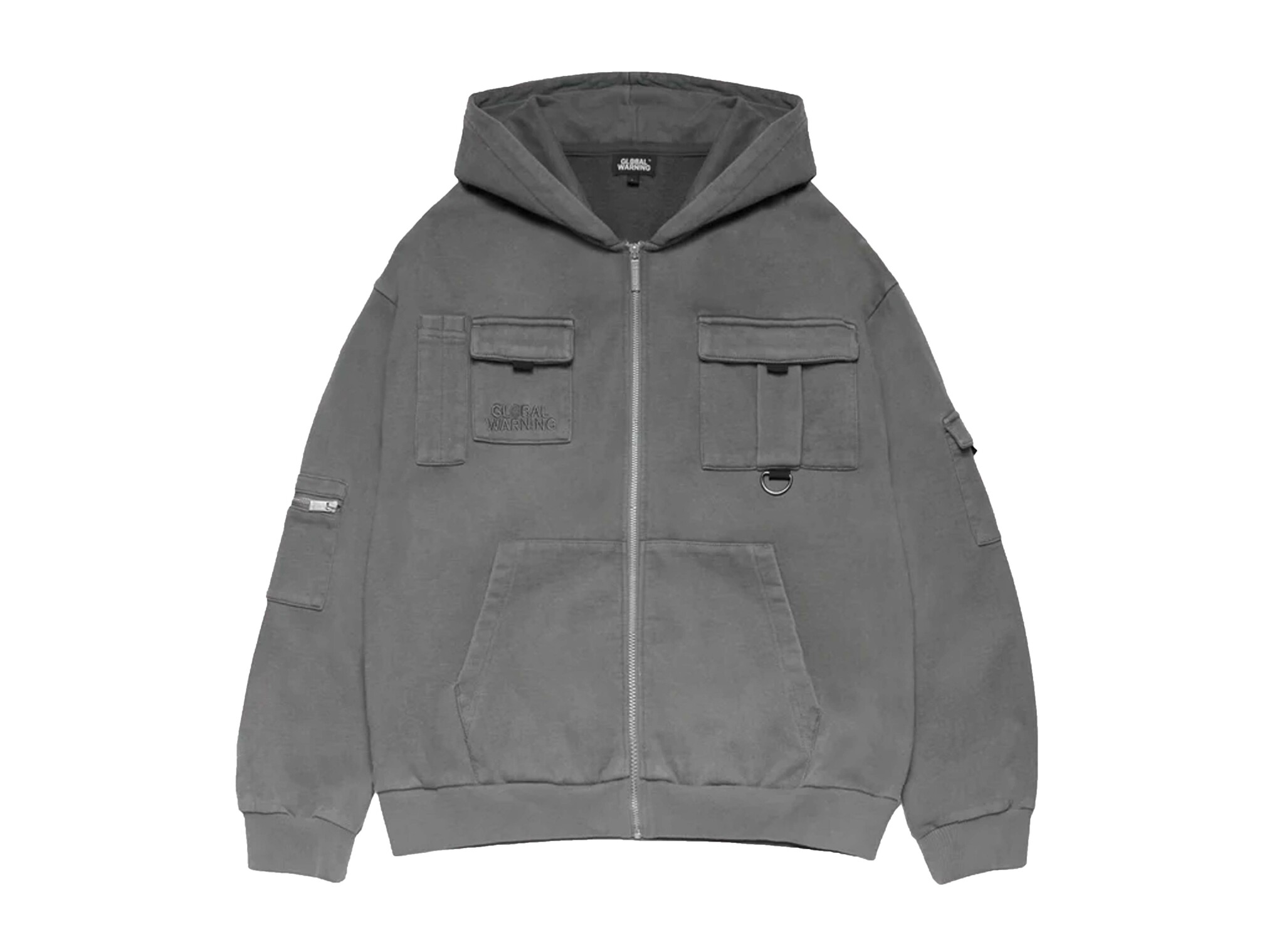Pocket Zip Up Hoodie Grey DDCPZUH Global Warning Pocket Zip Up Hoodie Grey DDCPZUH