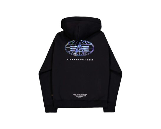 Alpha Industries World Logo Metallic BP Hoodie Black 253841 03