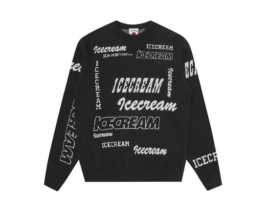 ICECREAM Multi Logo Knit Crewneck Black IC25330