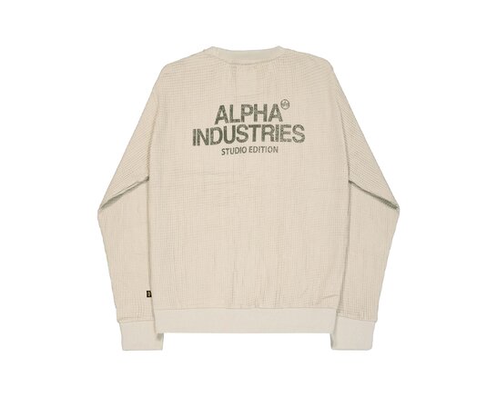 Studio Waffle Sweatshirt Organic Beige 258300 627 Alpha Industries Studio Waffle Sweatshirt Organic Beige 258300 627