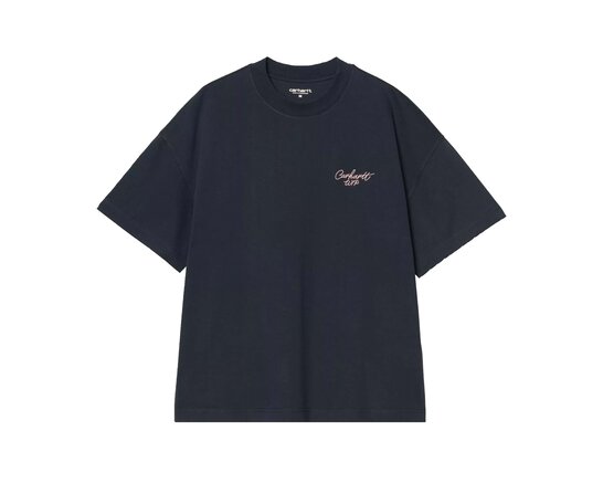 Carhartt WIP SS Signature Script T-shirt Deep Night Glassy Pink I033828.3CF.XX.03