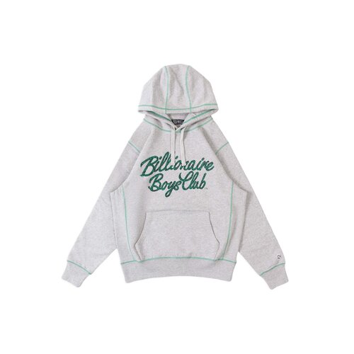 Contrast Stitch Script Popover Hoodie Heather Grey B25480