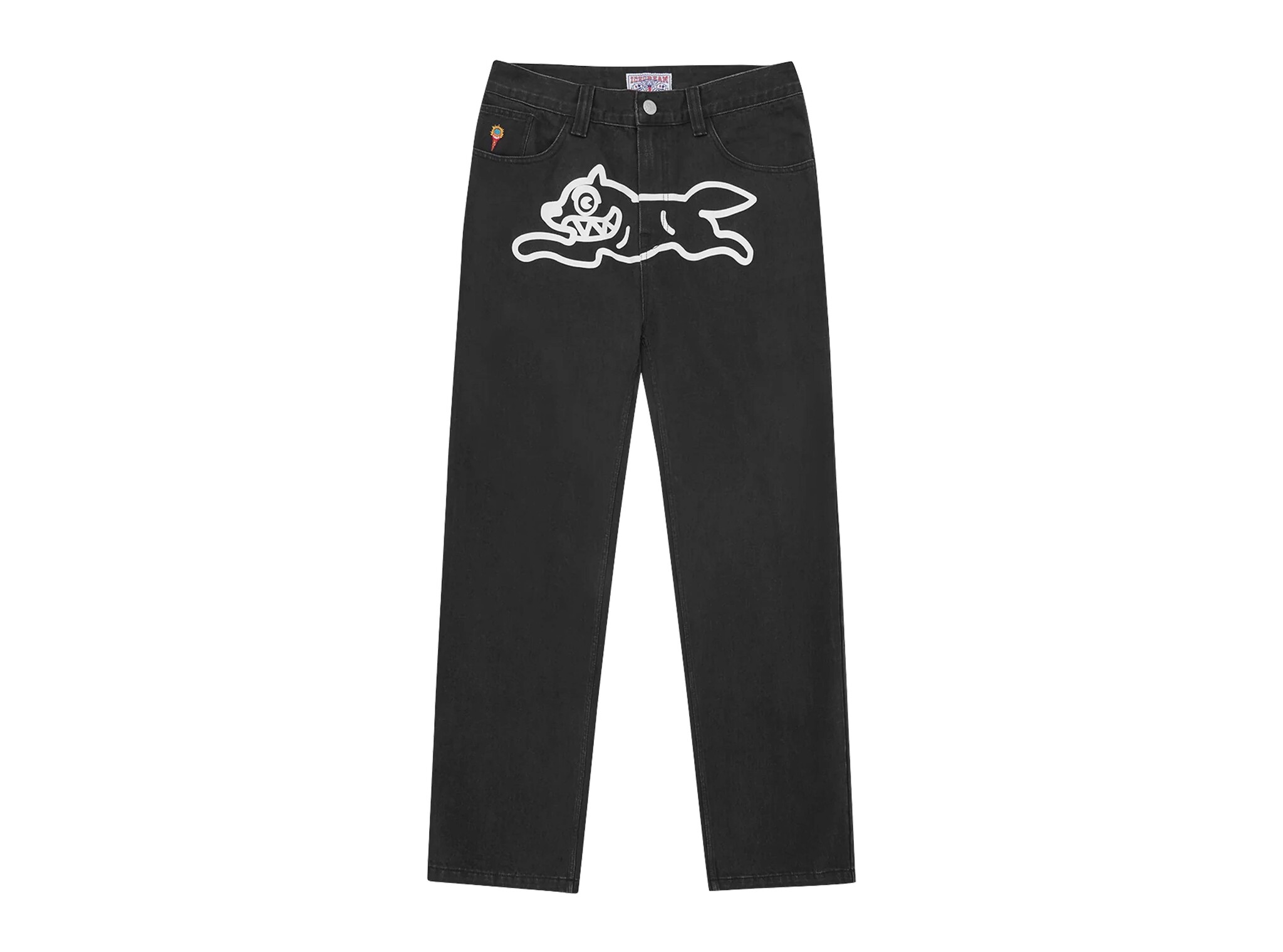 Spray Paint Running Dog Double Scoop Denim Pants Black IC25485 ICECREAM Spray Paint Running Dog Double Scoop Denim Pants Black IC25485
