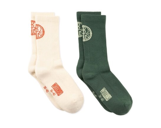Woodbird WBTennis Stamp Socks 2 pack Pine Green Off White 2616 007