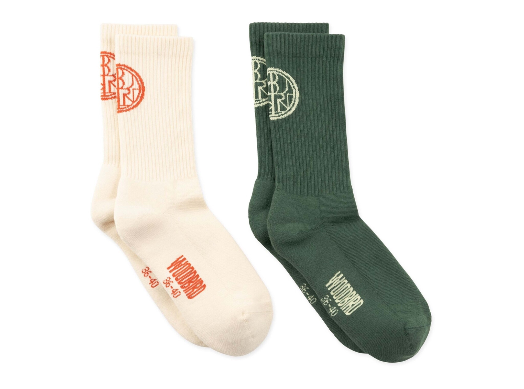 Woodbird WBTennis Stamp Socks 2 pack Pine Green Off White 2616 007