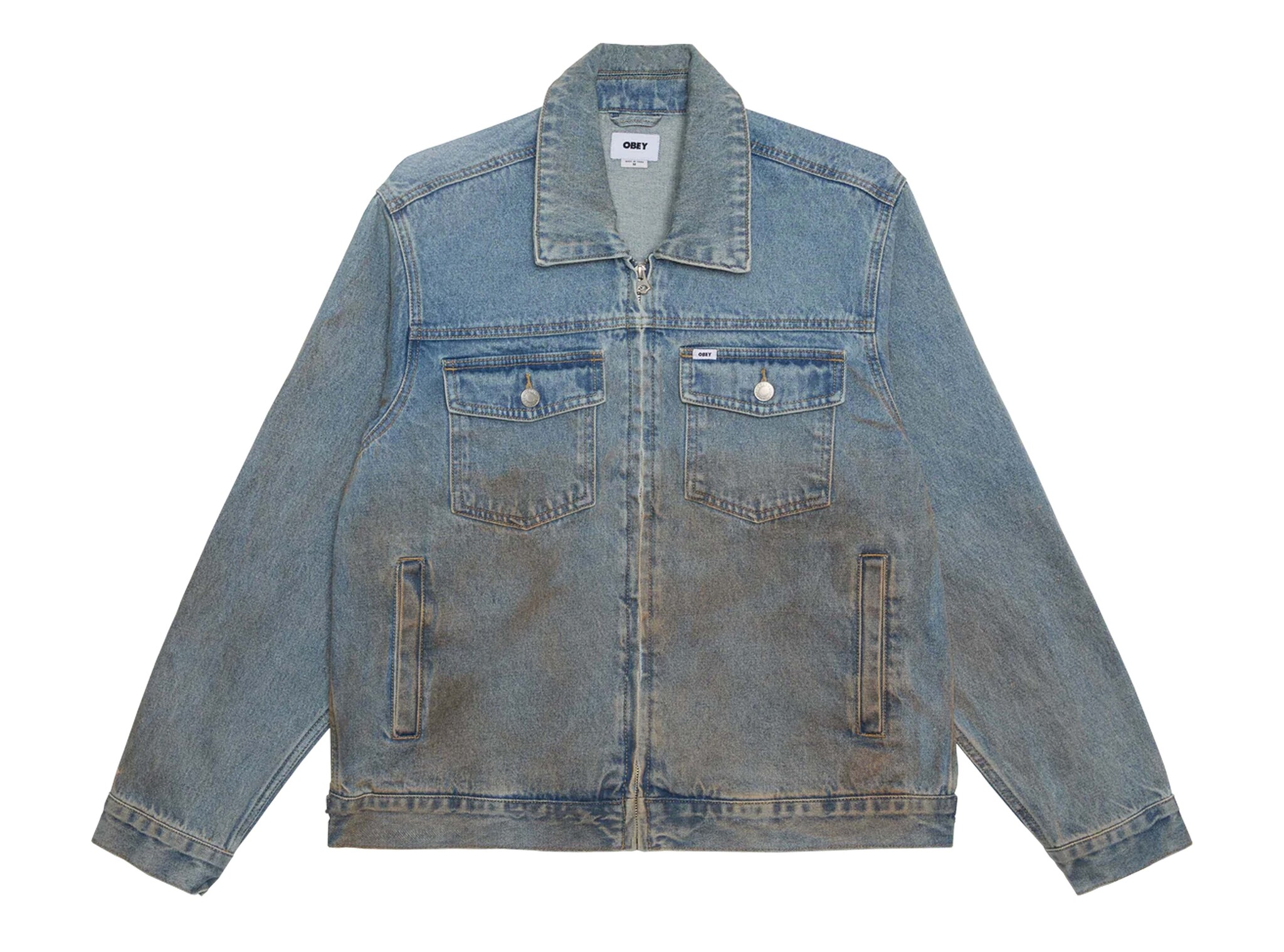 Obey Base Trucker Jacket Heavy Vintage Light Indigo 121800618