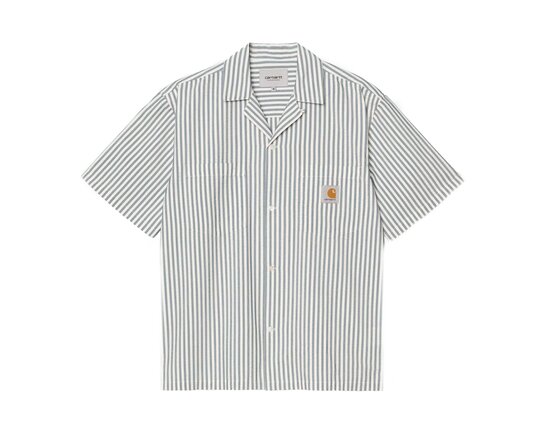 Carhartt WIP S/S Leavel Shirt Leavel Stripe Blue River Wax I036203.3K5.XX.03