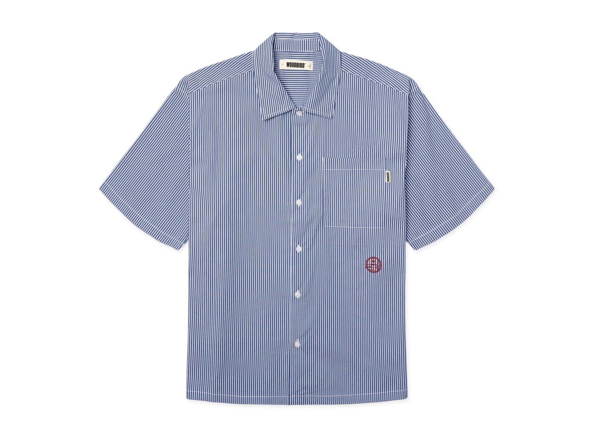 Woodbird WBWang Stripe EMB Shirt Blue White 2626 707