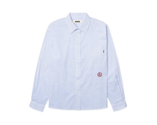 Woodbird WBBuzo Stripe EMB Shirt White Blue 2626 710