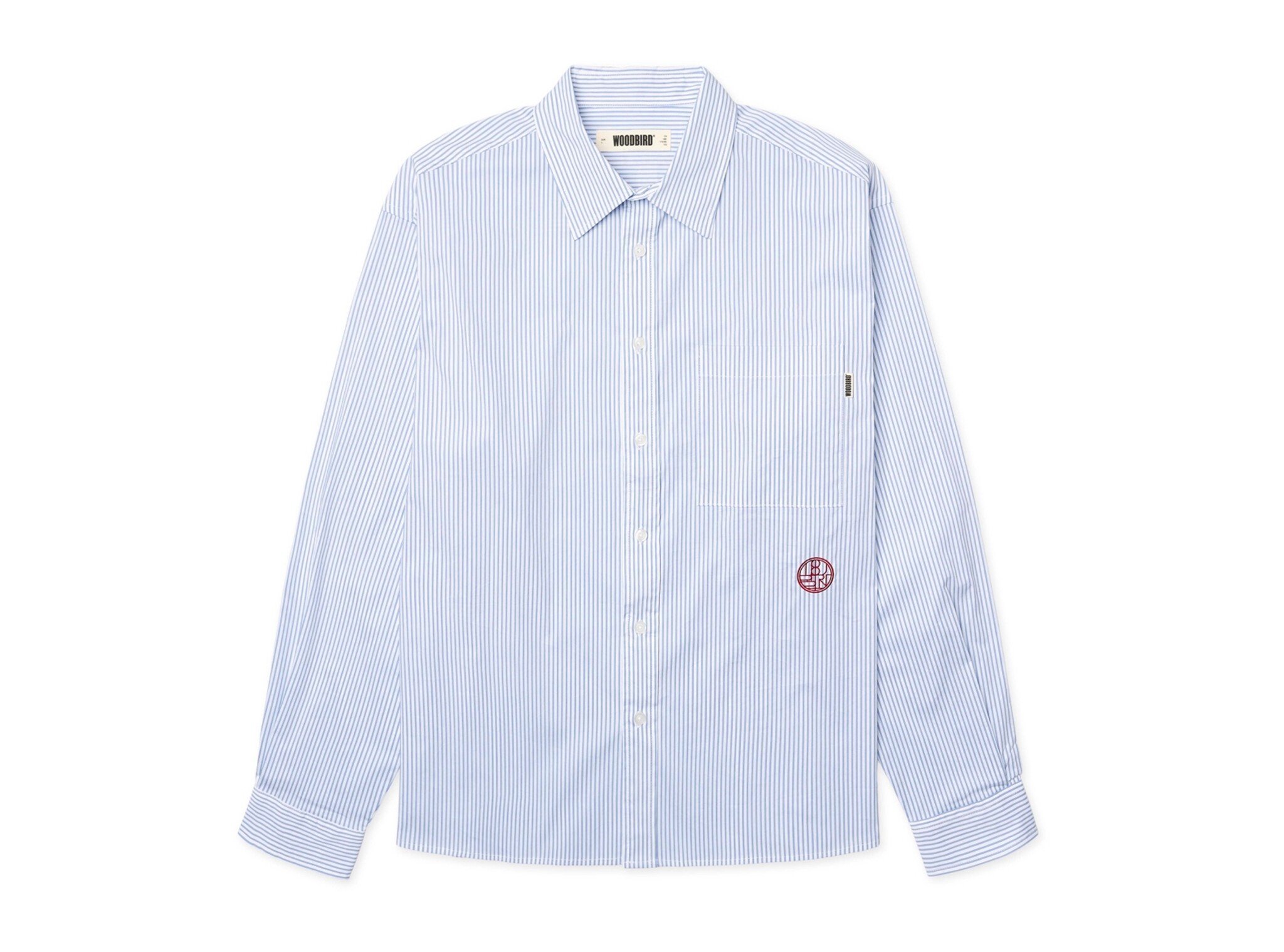 Woodbird WBBuzo Stripe EMB Shirt White Blue 2626 710