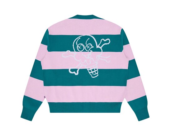 ICECREAM Cones & Bones Striped Knitted Cardigan Pink Green Stripe ICKN26225