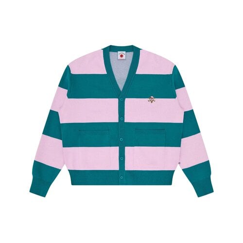 Cones & Bones Striped Knitted Cardigan Pink Green Stripe ICKN26225