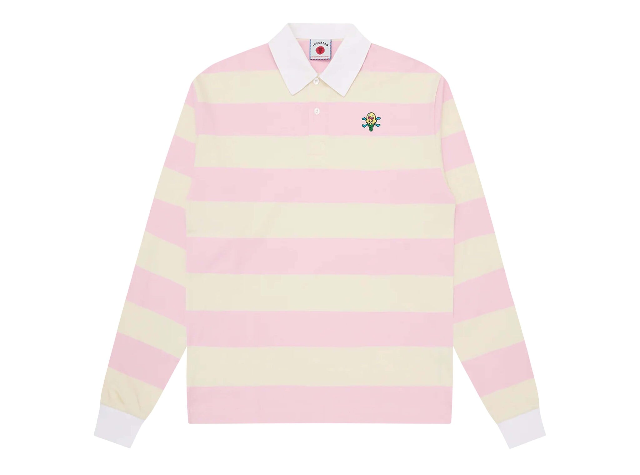 ICECREAM Cones & Bones Rugby Shirt Pink Ecru Stripe ICPO26223