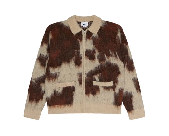 Cow Pattern Zip Sweater Cow Multi 151010050 Obey Cow Pattern Zip Sweater Cow Multi 151010050