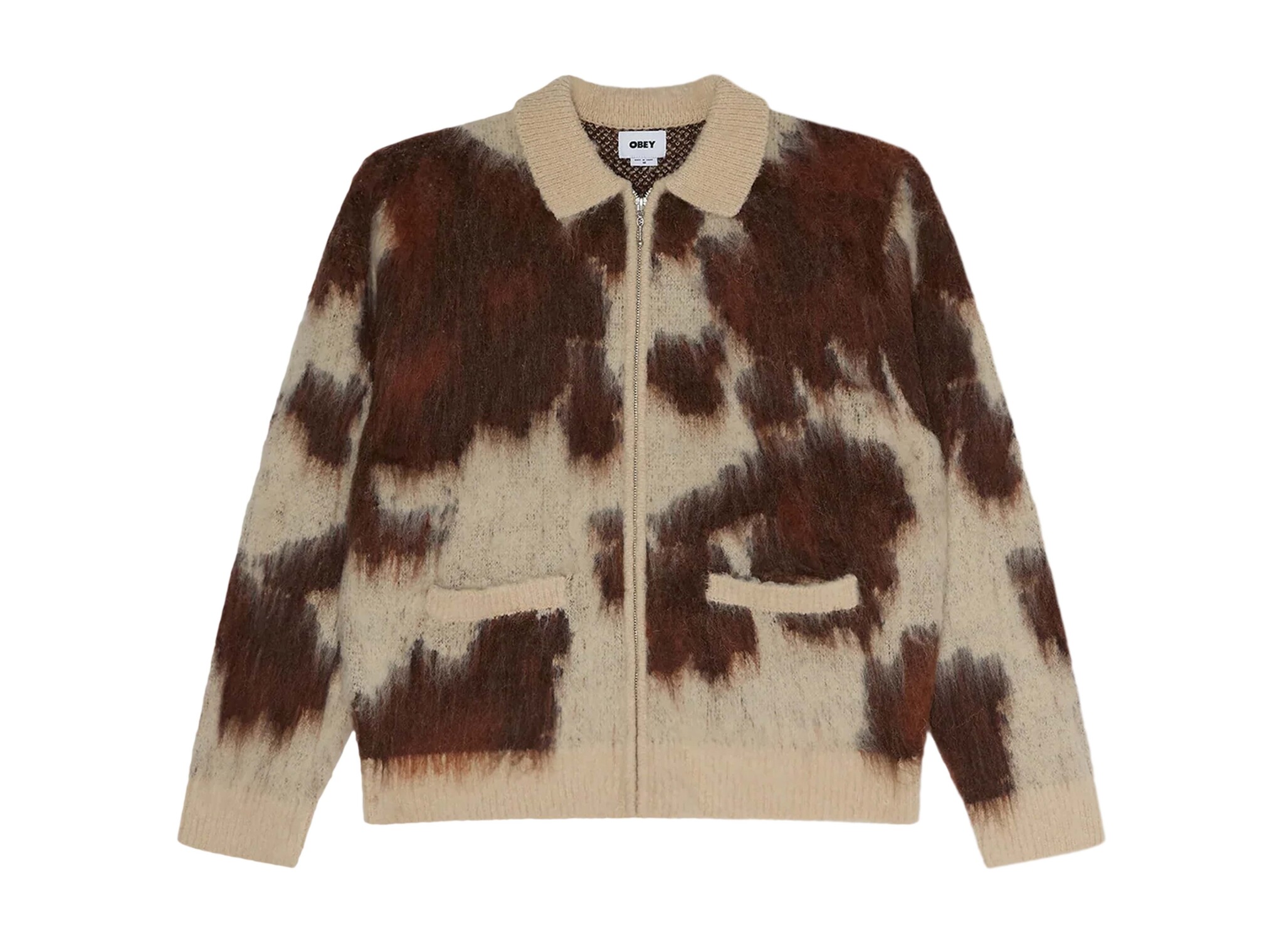 Cow Pattern Zip Sweater Cow Multi 151010050 Obey Cow Pattern Zip Sweater Cow Multi 151010050