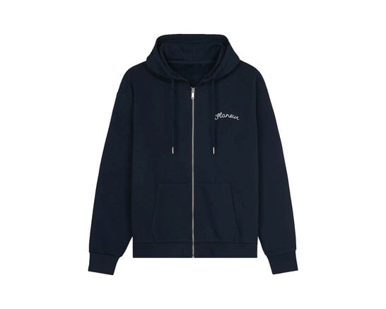 Signature Zip Up Hoodie Navy FZIP197 Flaneur Signature Zip Up Hoodie Navy FZIP197