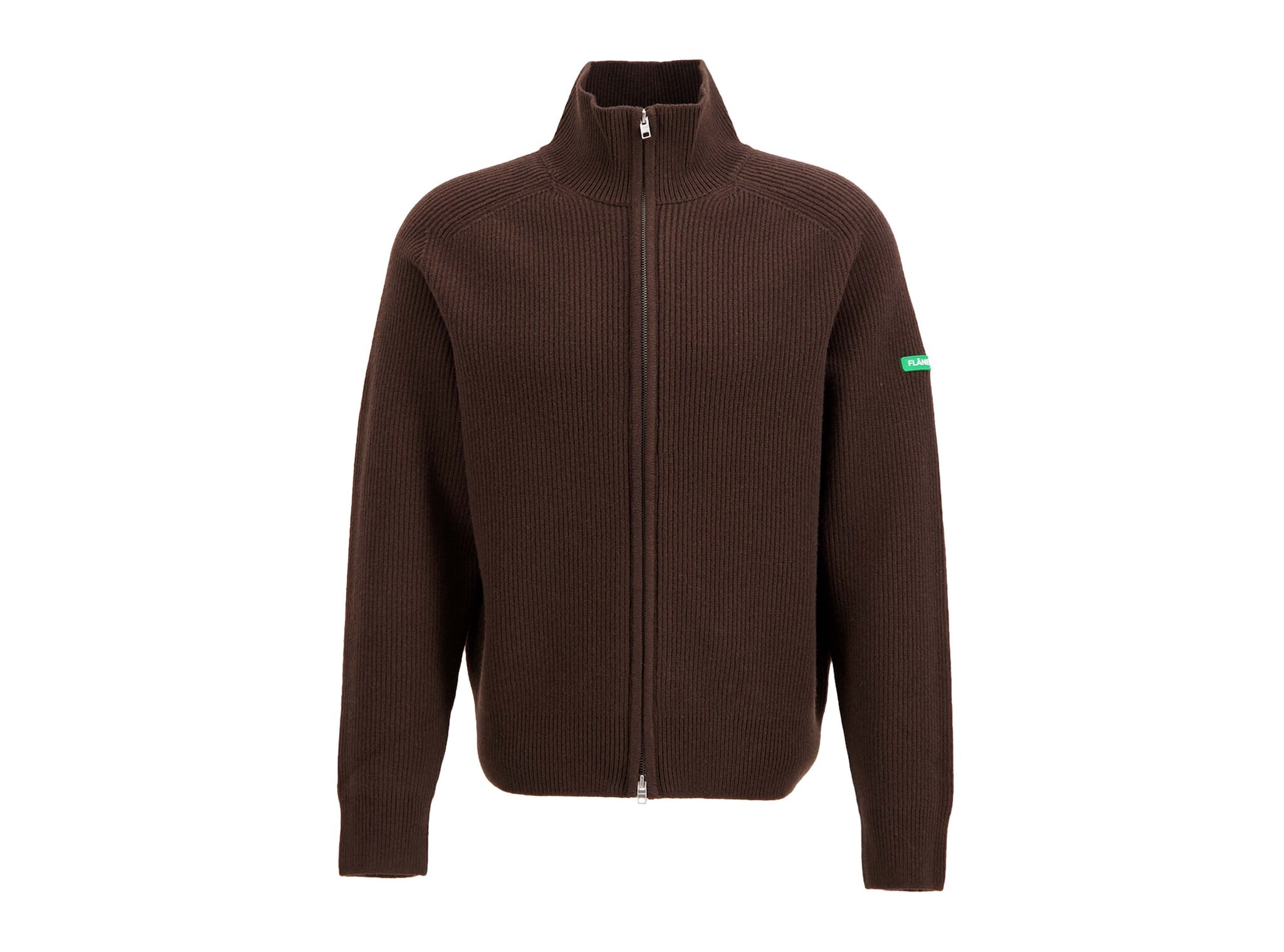Badge Knit Cardigan Brown FKNI048 Flaneur Badge Knit Cardigan Brown FKNI048