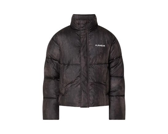 Flaneur Logo Puffer Jacket Black FOUT224
