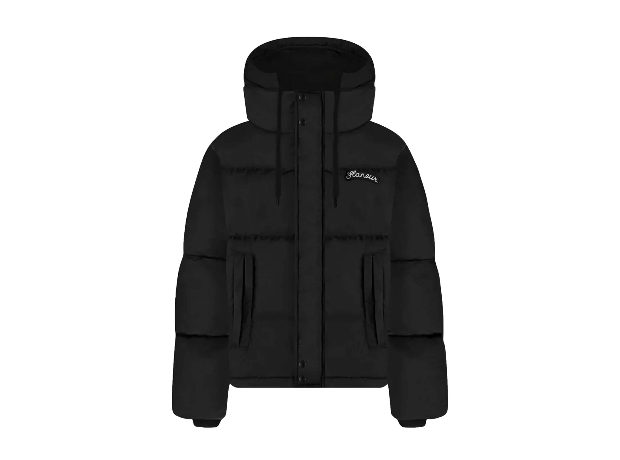 Signature Hooded Puffer Jacket Black FOUT072 Flaneur Signature Hooded Puffer Jacket Black FOUT072