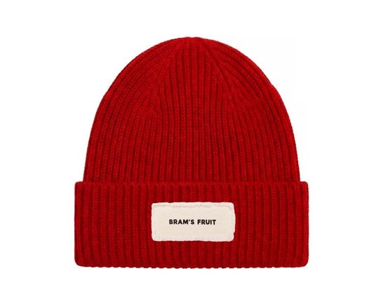 Brams Fruit Distressed Label Beanie Red FW26 2147