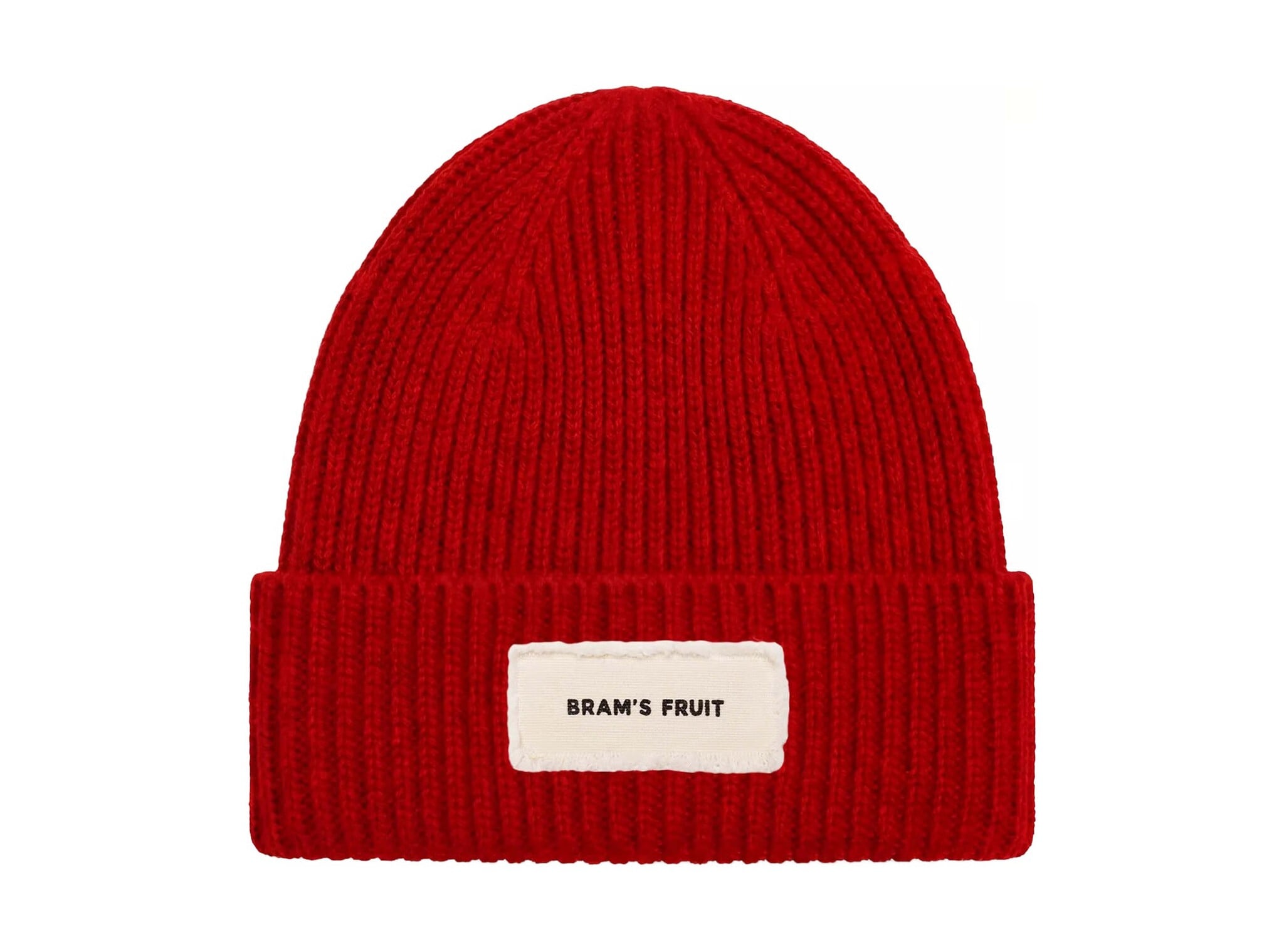 Brams Fruit Distressed Label Beanie Red FW26 2147