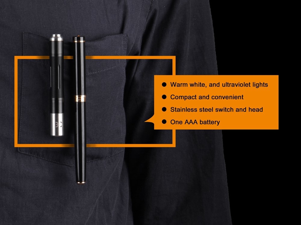 LD02 v2.0 Zaklamp / Flashlight (70 lumen) + UV licht incl. Batt.